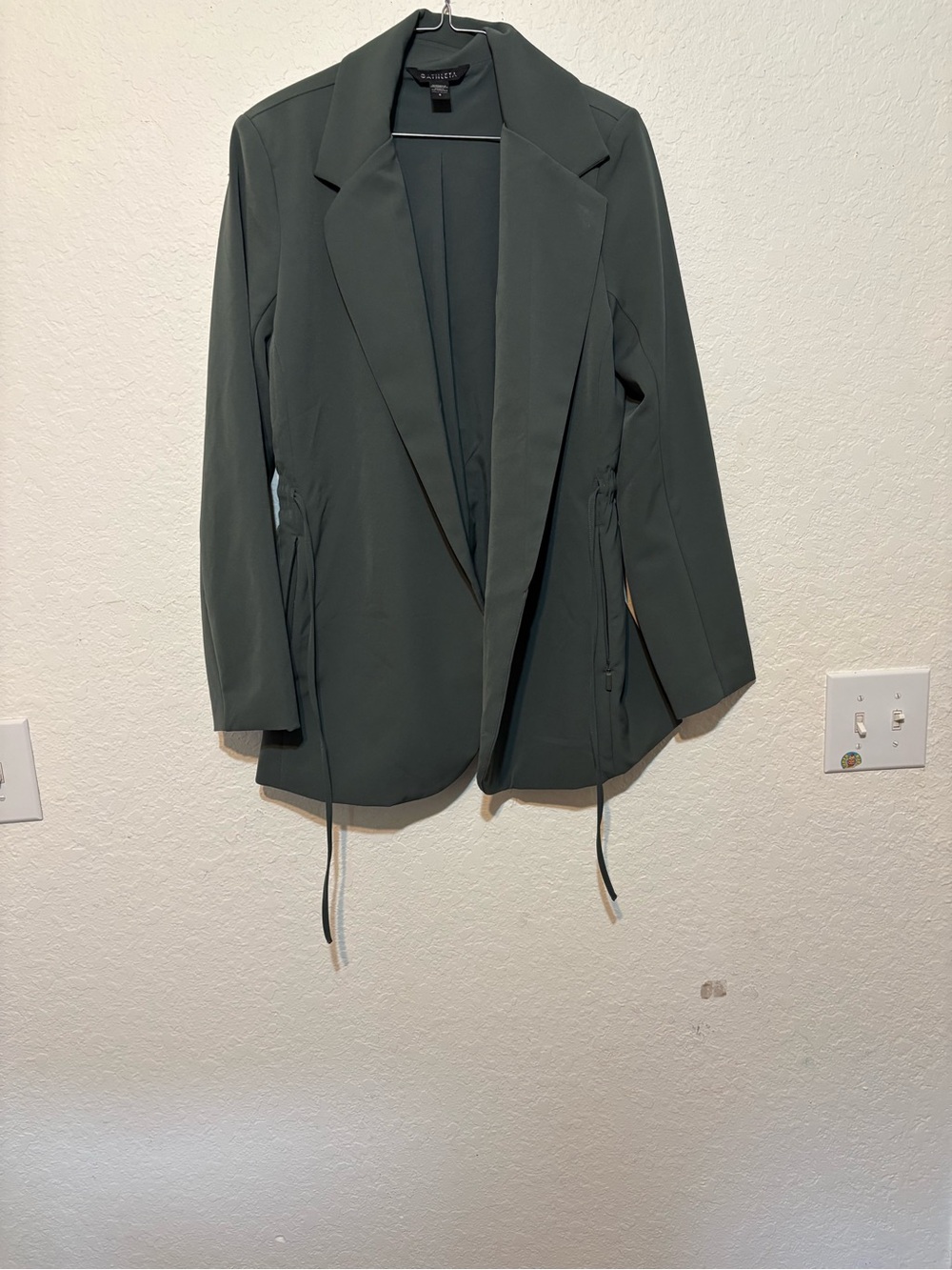 Athleta Endless Prima Twill Olive Green Open-Front Drawstring Blazer